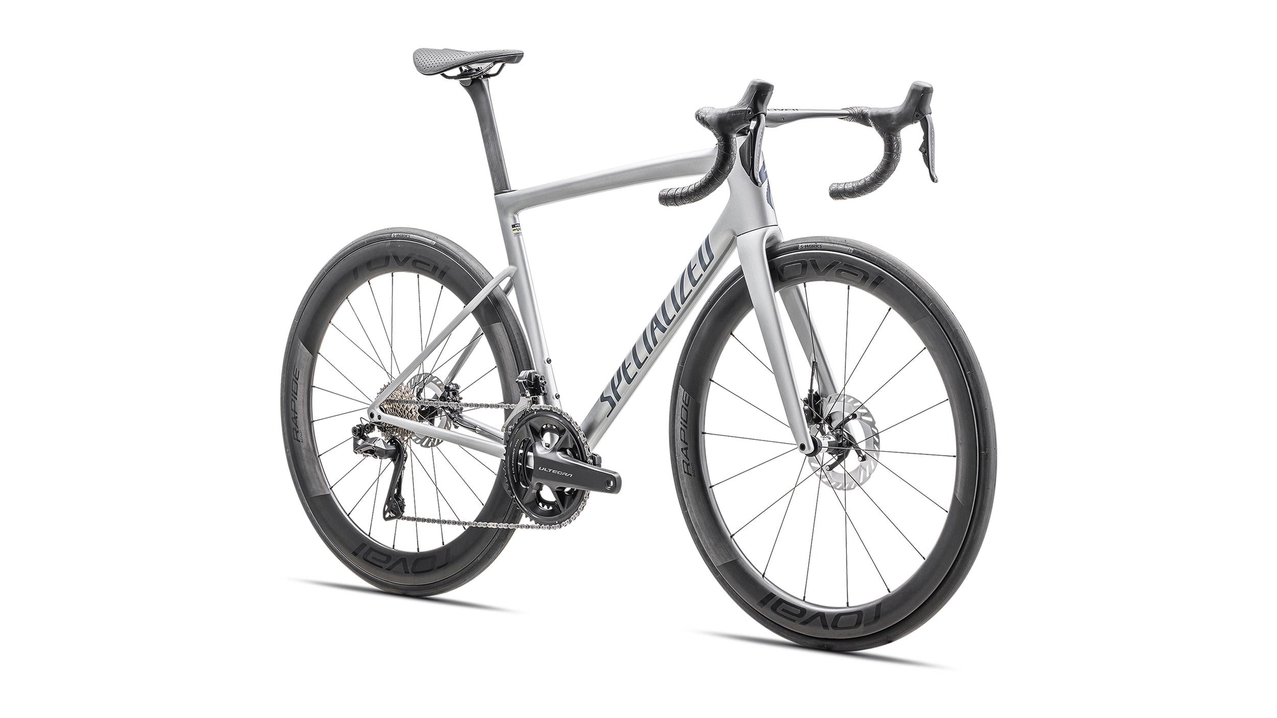 Tarmac SL8 Pro Ultegra Di2 Specialized 2025 Gloss Liquid Silver/Satin Blue Pearl Over Black Liquid Metal